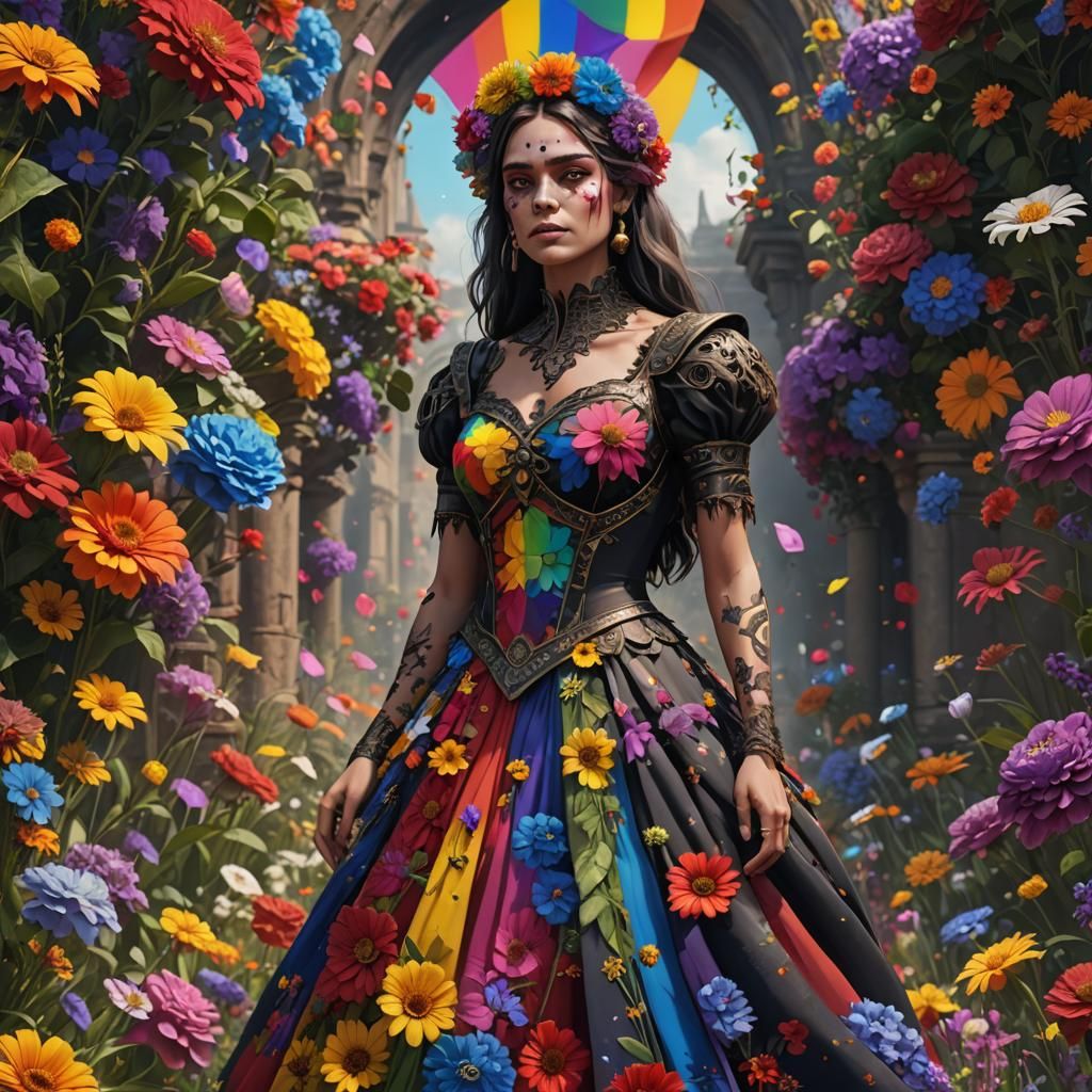 Zombie Bride in Pride Dress with Flowers
