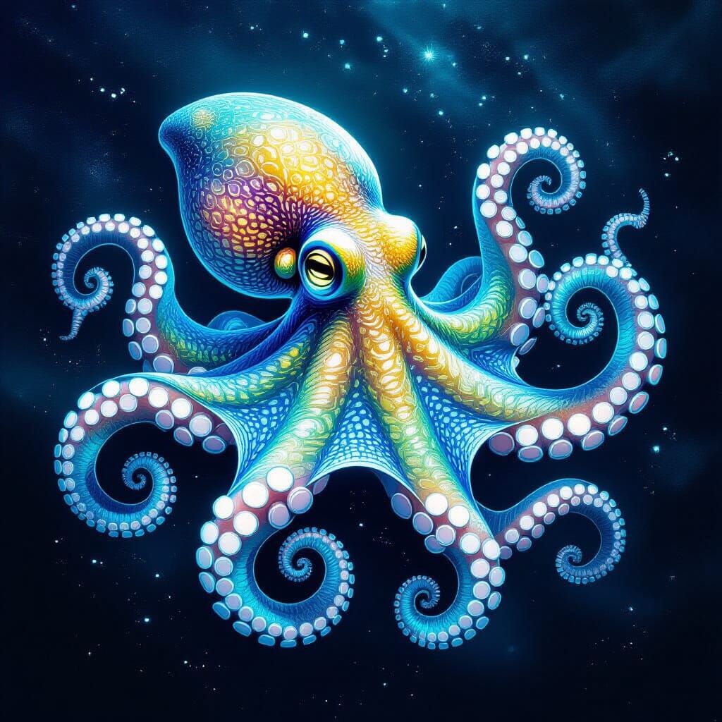Bioluminescent Octopus in Cosmic Depths