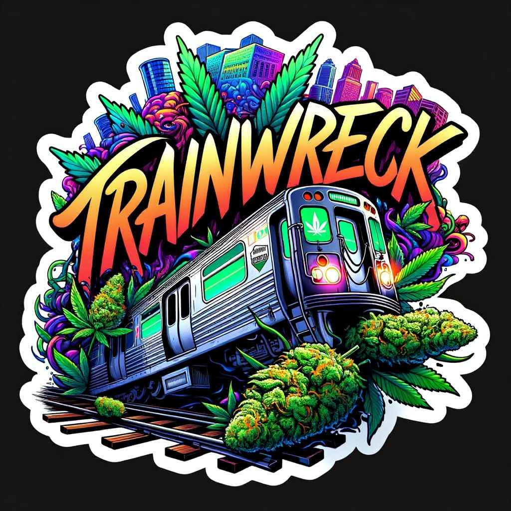 Trainwreck Cannabis Sticker with Graffiti Subway Art