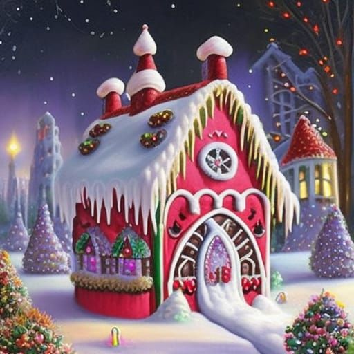 Intricate Gingerbread House in Winter Landscape