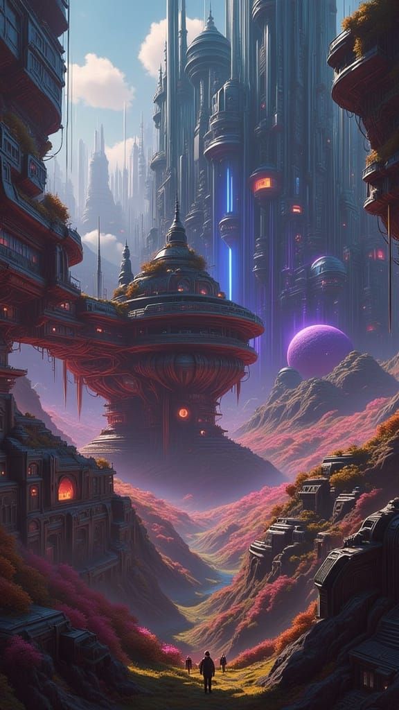 Futuristic Cityscape Matte Painting in Deep Color