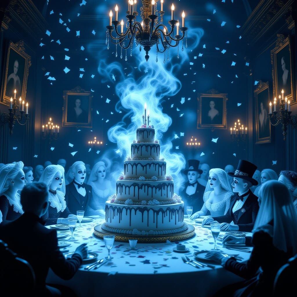 Ghostly Victorian Banquet Hall With Haunted Cake