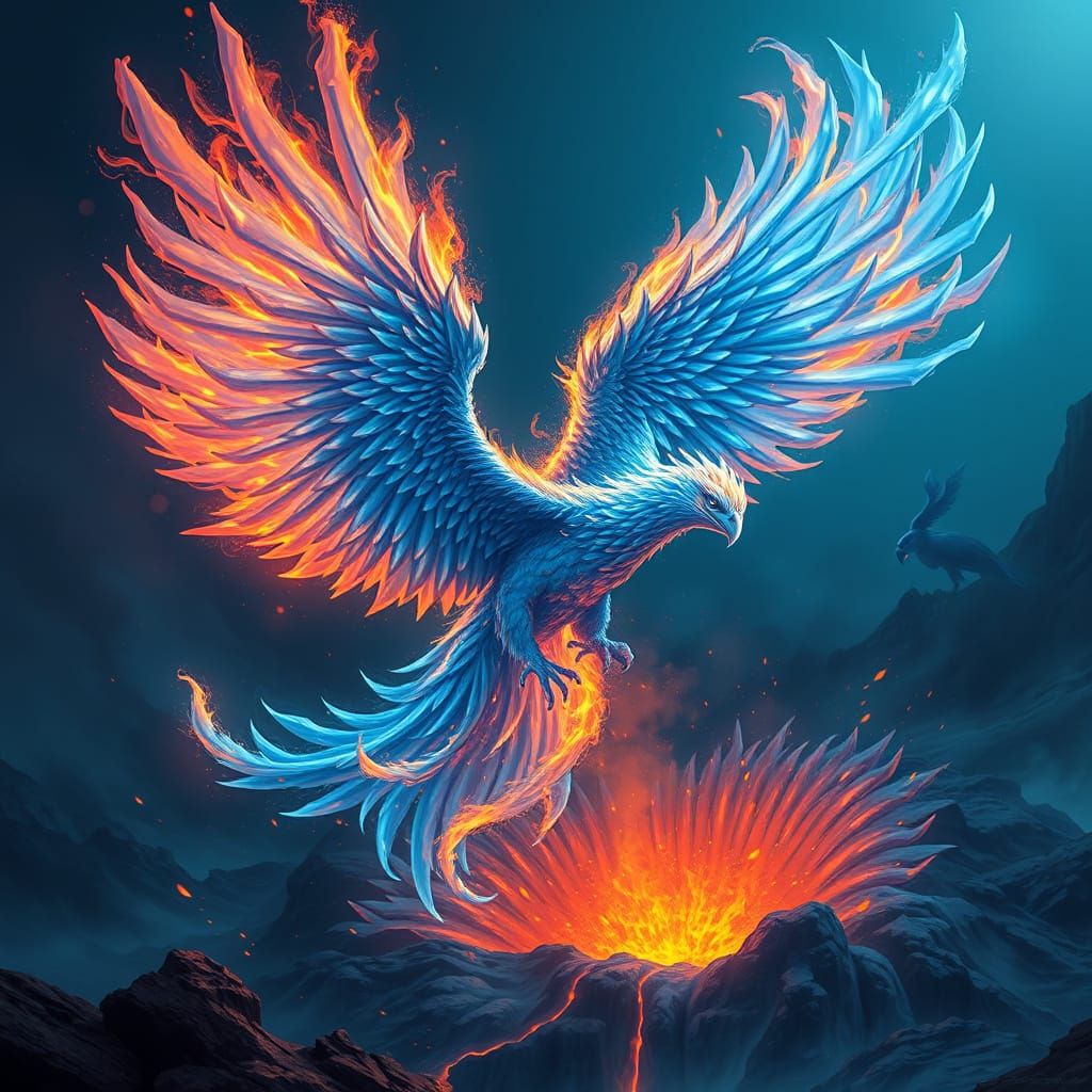 Majestic Ice Phoenix Rises From Volcano