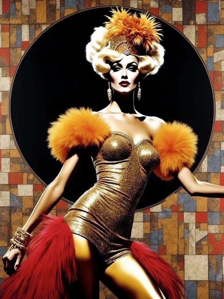 Golden Era Can Can Dancer in Suede and Newsprint