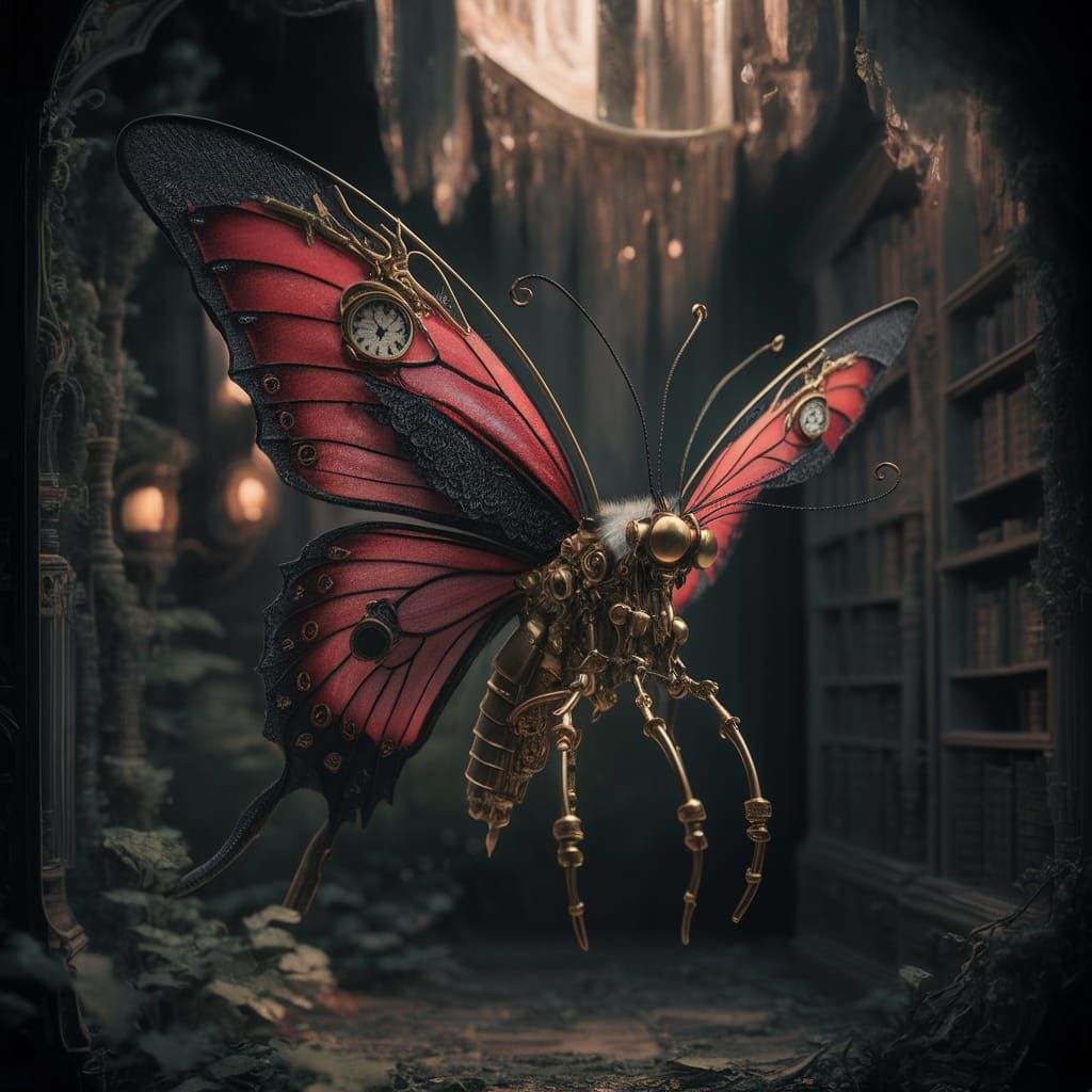 Steampunk Butterfly with Clockwork Details and Lace Wings