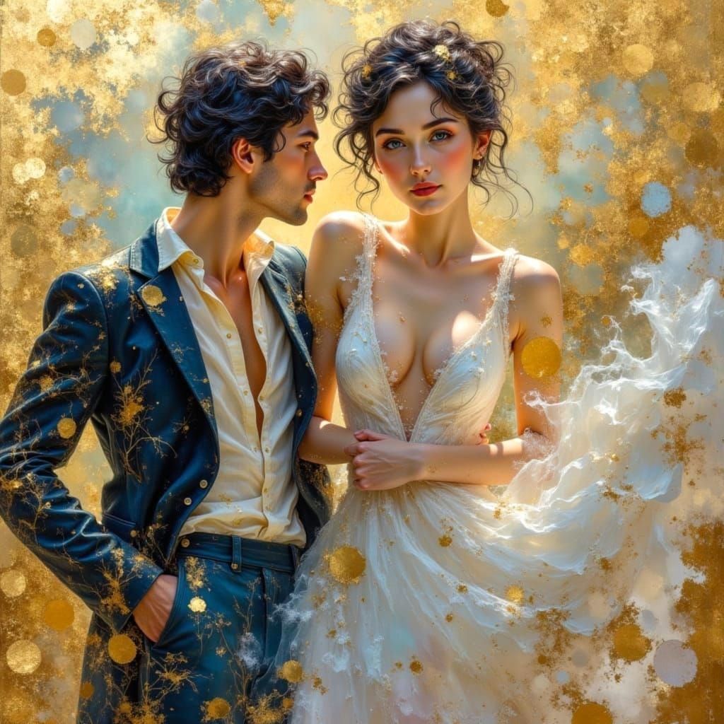 Ballerina and Piano Man in Retro Impasto Style