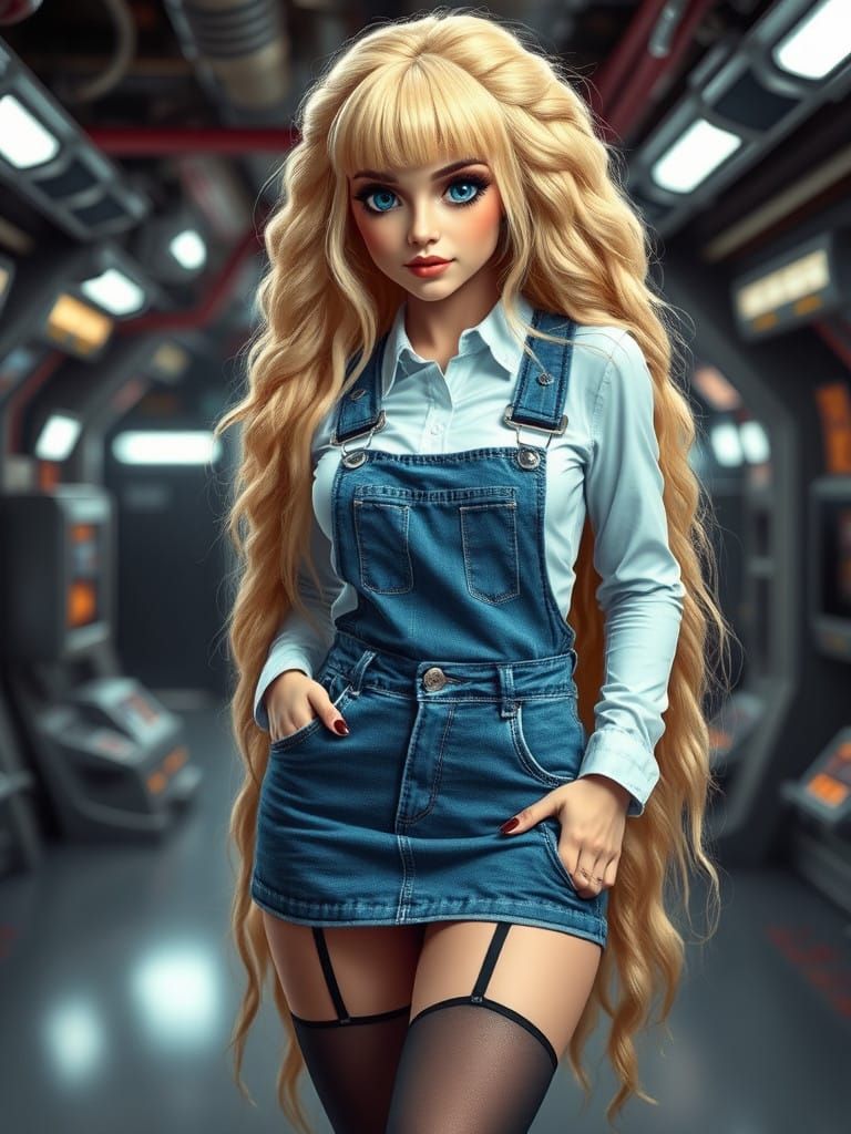 Cyborg Lady Smiles in Spaceport, Coquettish Beauty in Gothic...