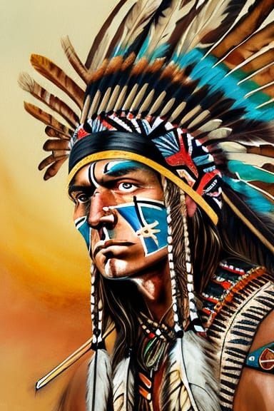 serious american indian warrior