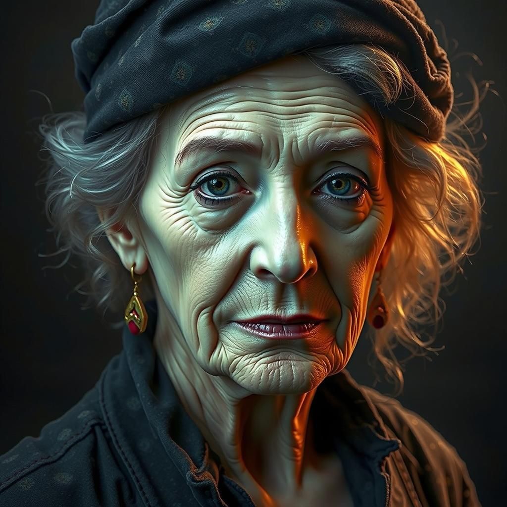 Elegant Old Woman in Abstract Art Style