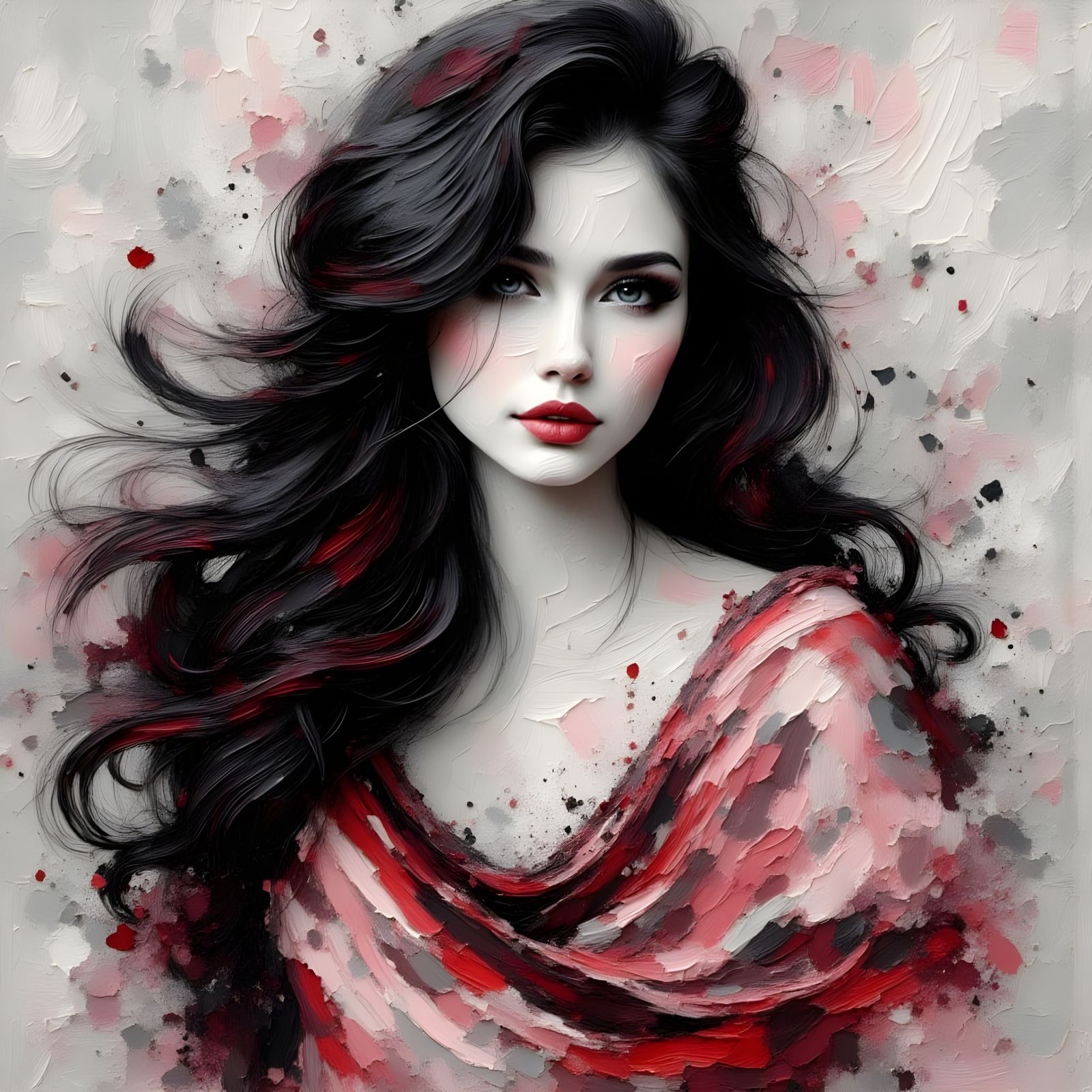 Elegant Lady in Textured Oil and Ink Painting