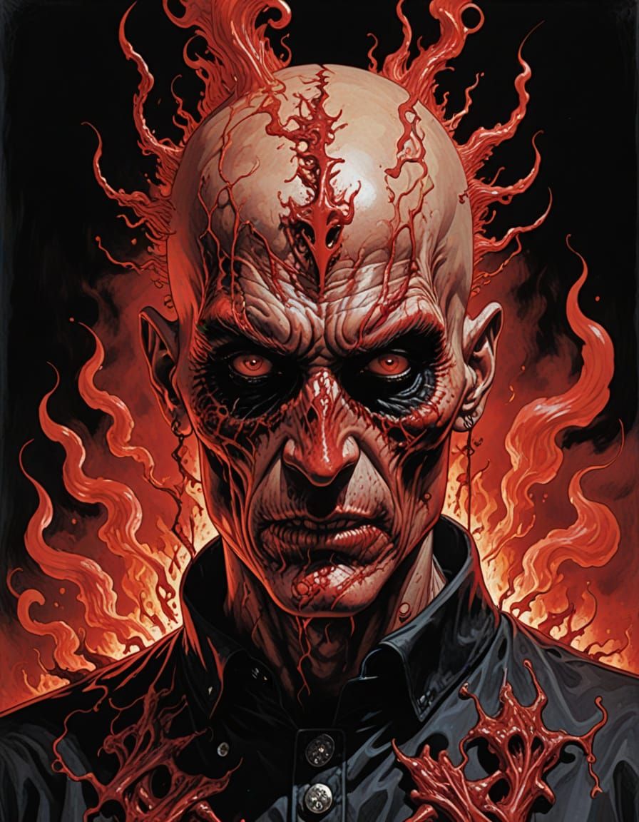 Crimson Horror Figure in Dark Comic Style