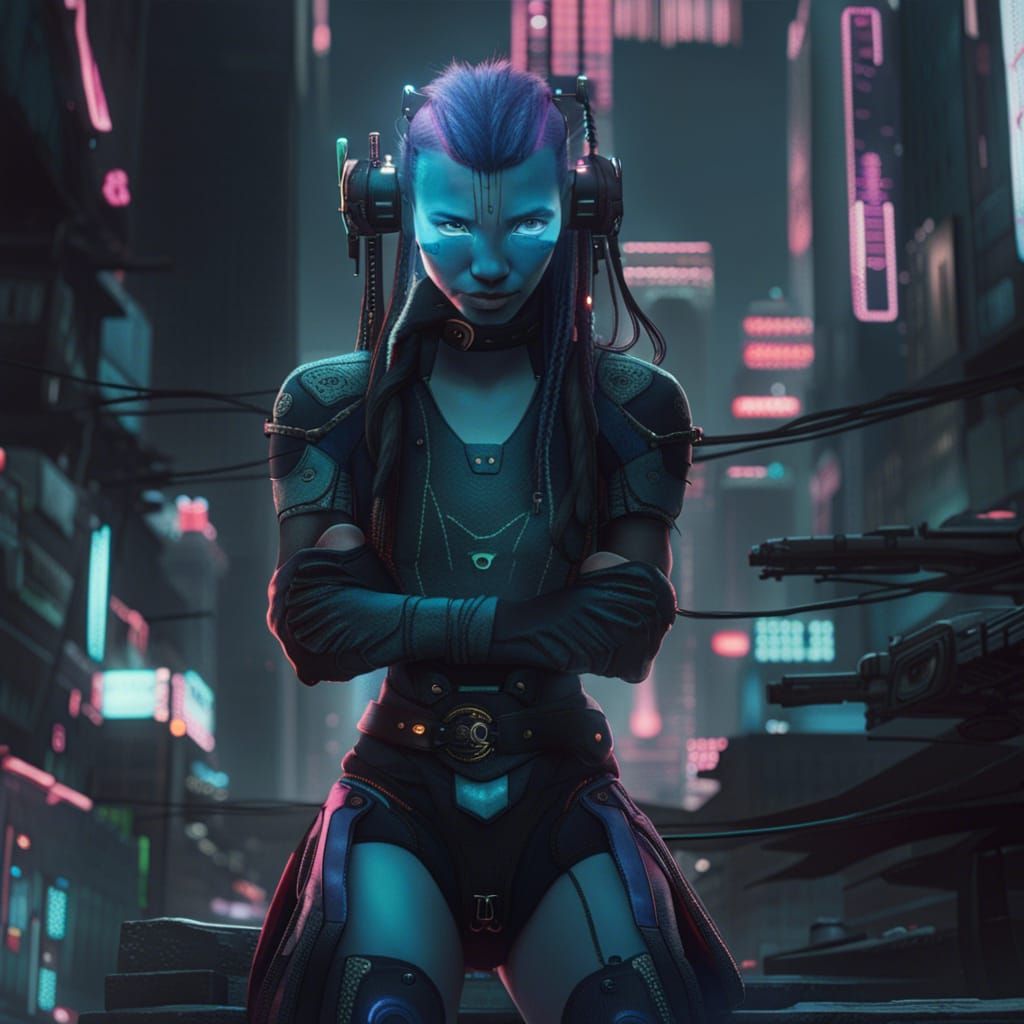Cyberpunk Avatar in Neon Cityscape