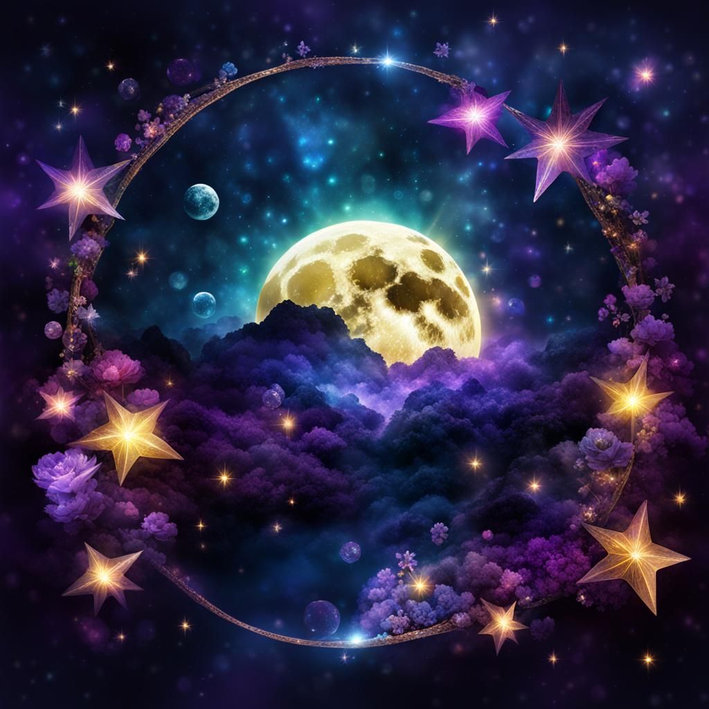 Mystical Bejeweled Night with Crystal Flowers