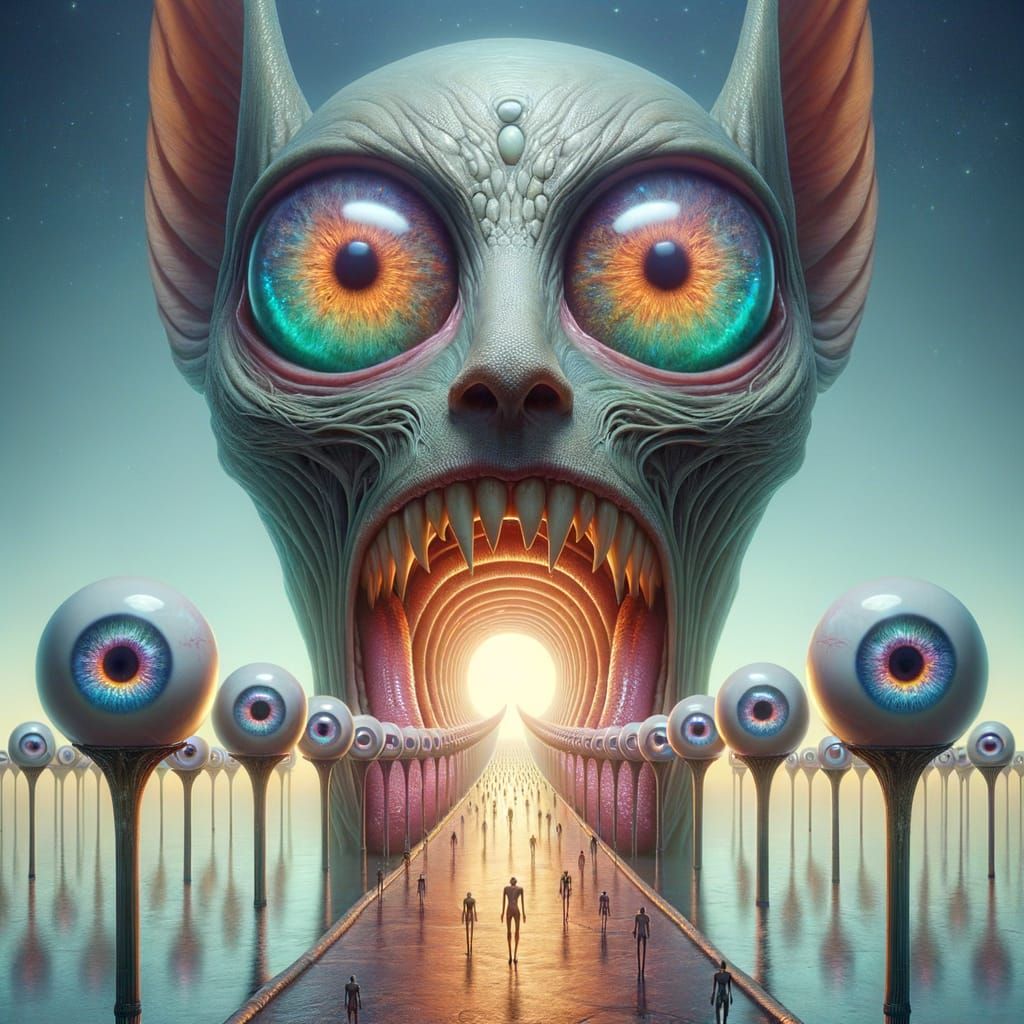 Surreal Anubis Portal with Eyeball Creatures