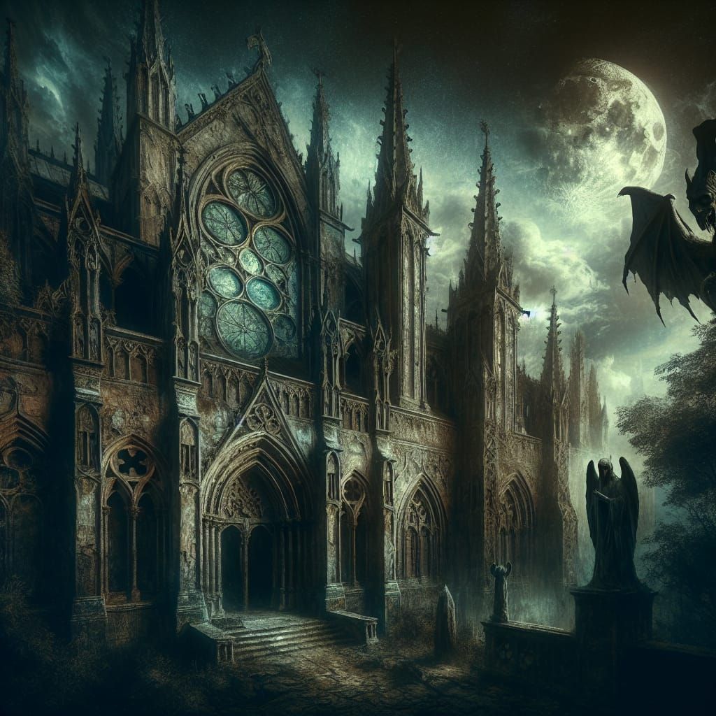 Gothic Cathedral Under Moonlight: A Majestic Scene