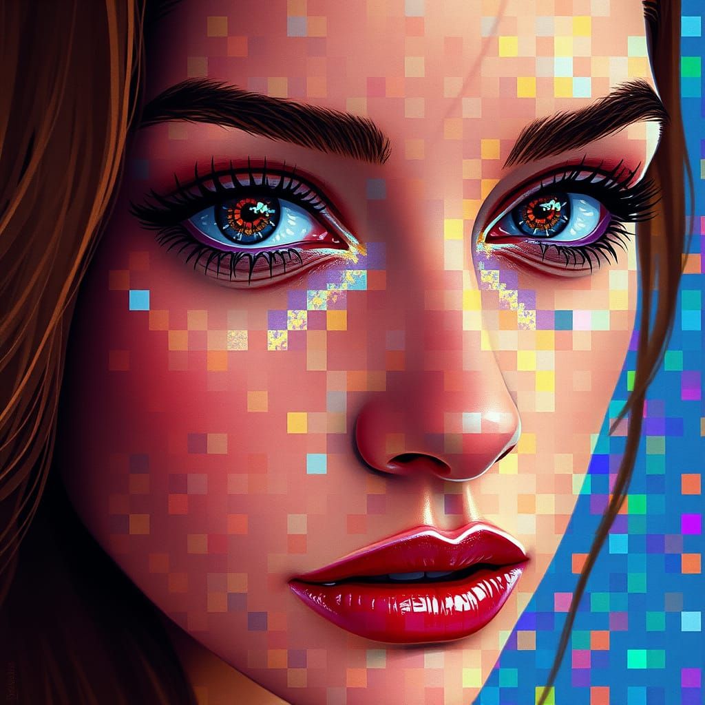 Digital Portrait of a Woman with a Mosaic Face