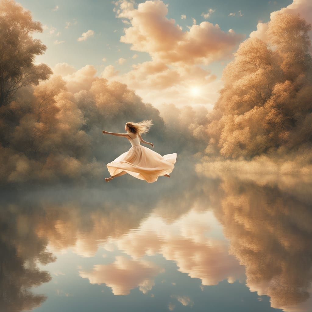 Ethereal Woman in Serene Surrealist Landscape