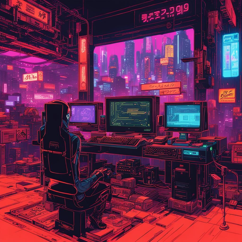 Cyberpunk Computer in a Neon Japan Universe