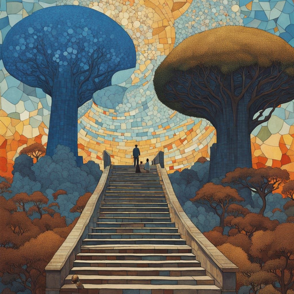 Zeppelin, Paul Klee, Cool blue colors, stairway to nowhere, ...