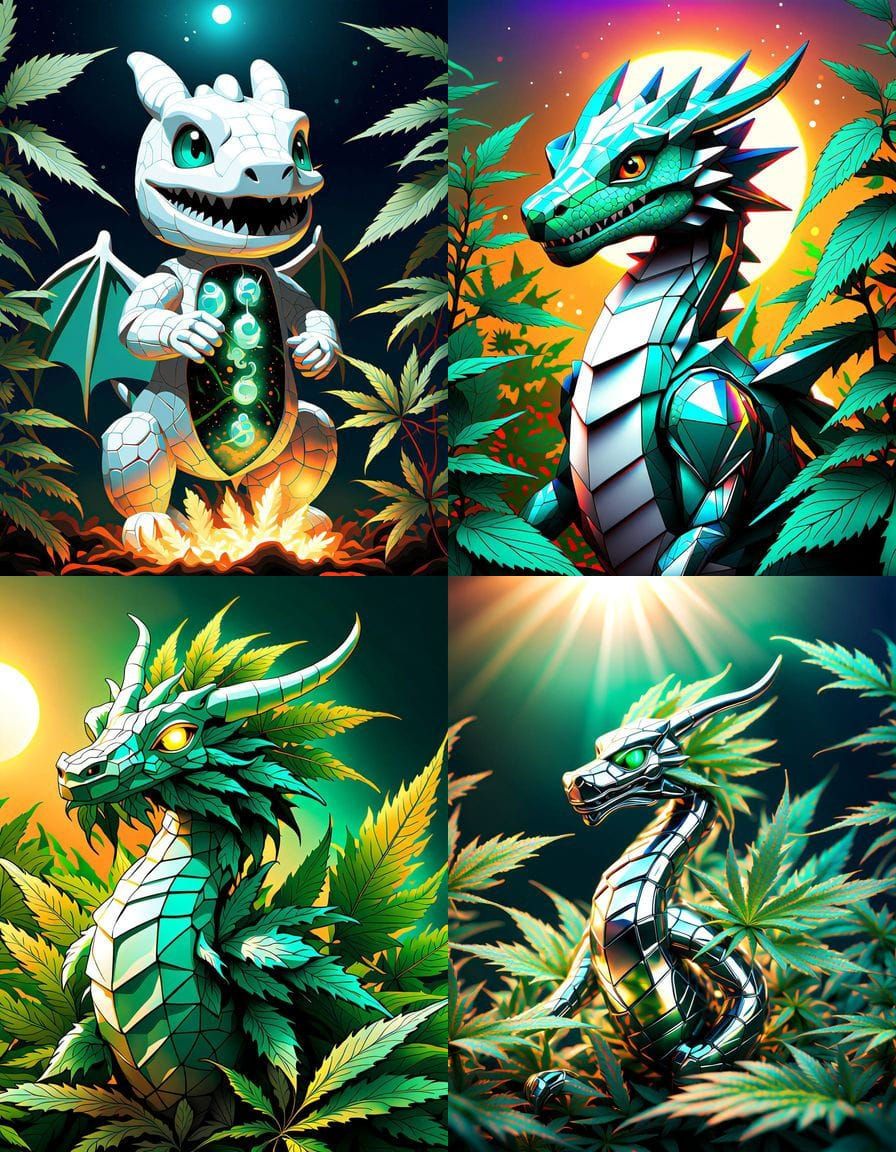 Whimsical Marshmallow Dragon in a Cannabis Wonderland