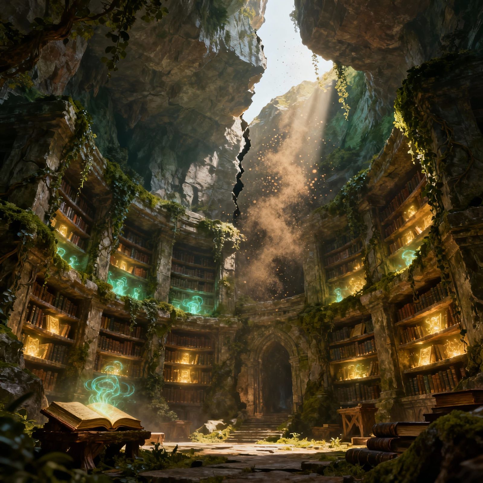 Ancient Mountain Library of Glowing Books