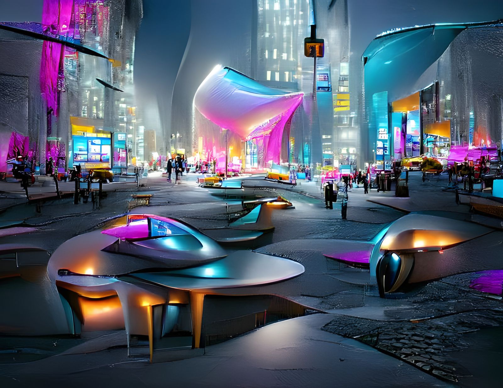 The street of a futuristic town square in new york