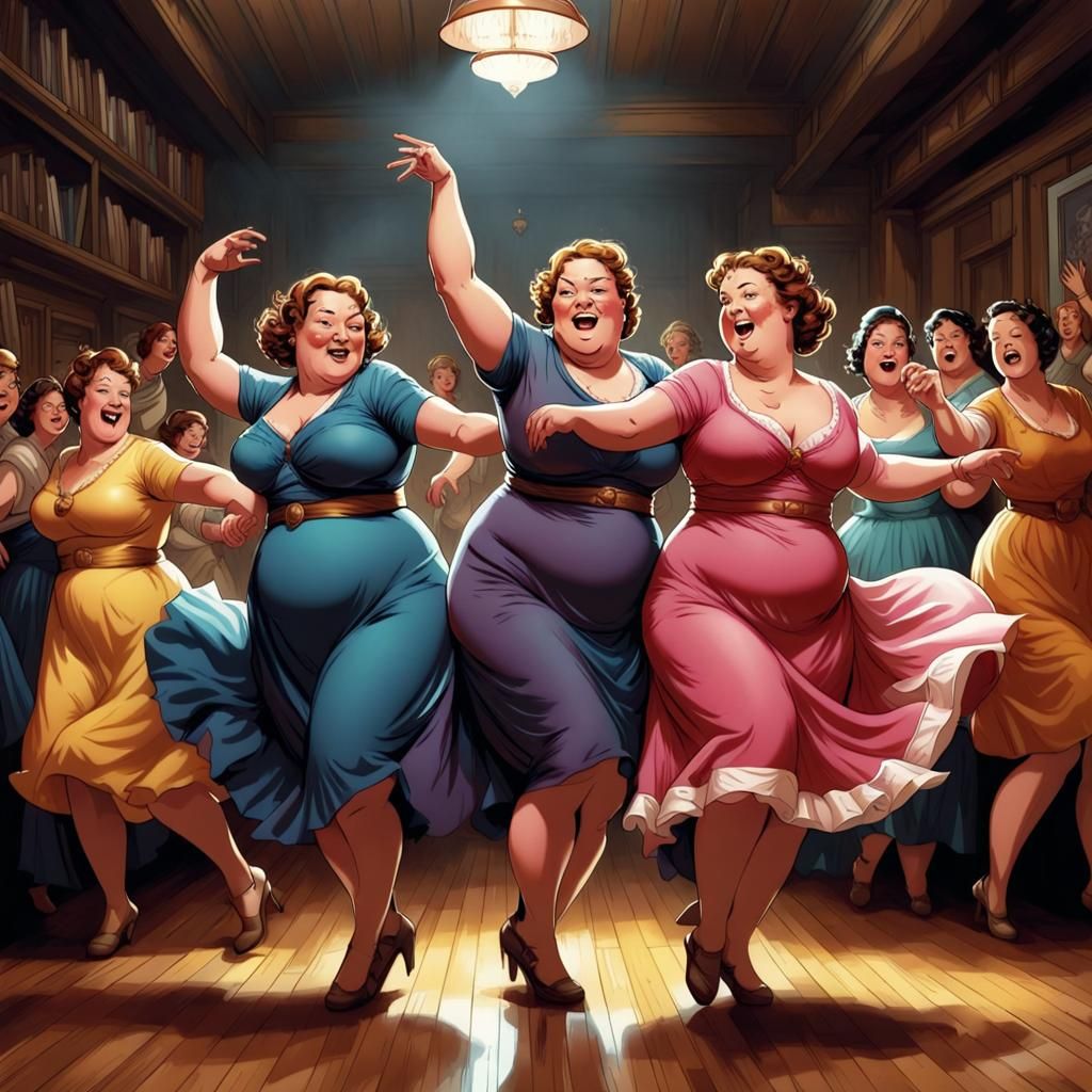 Comic Art of Dancing Overweight Women