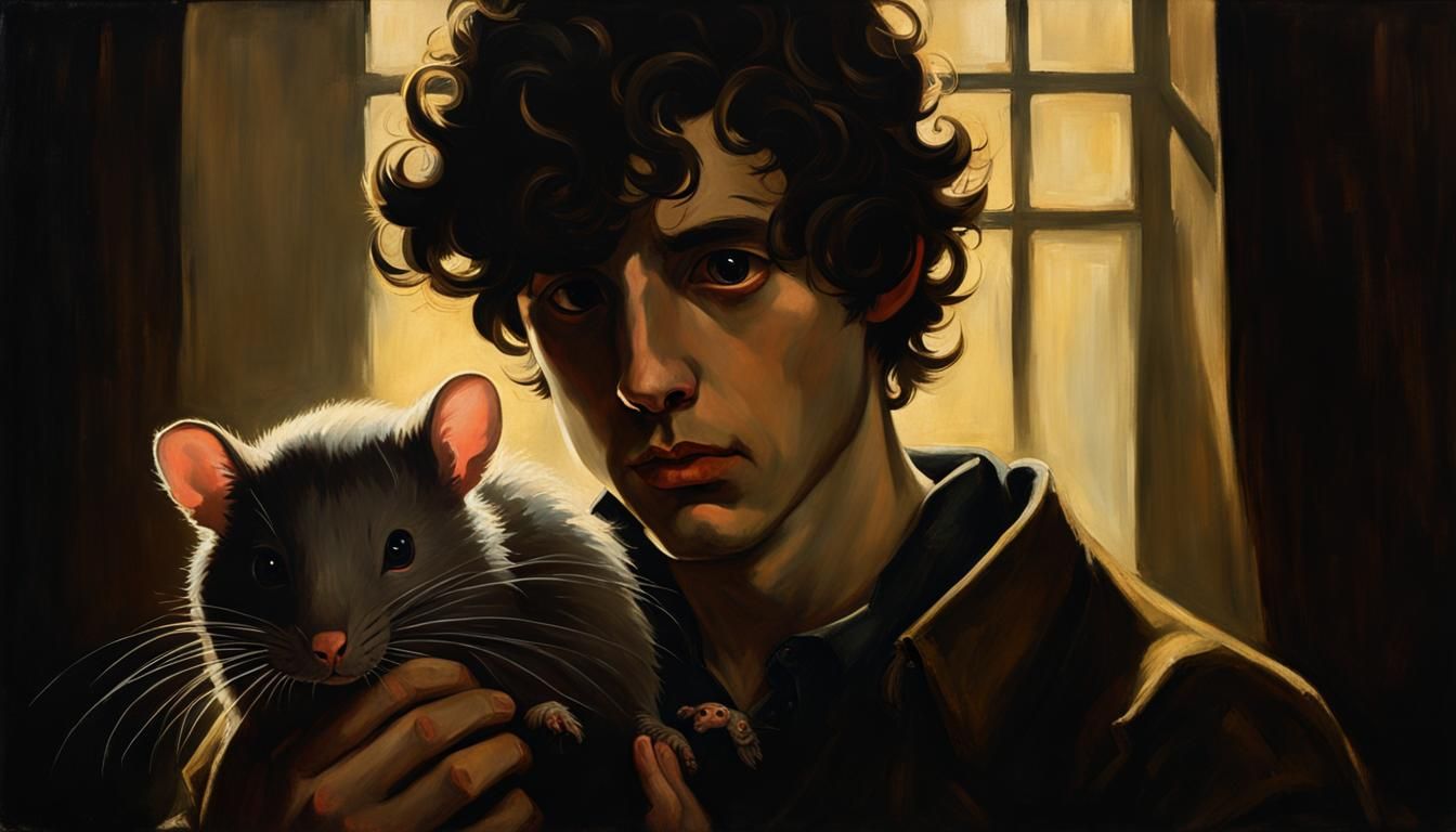 Chiaroscuro Portrait: Boy with Rat in Dark Room