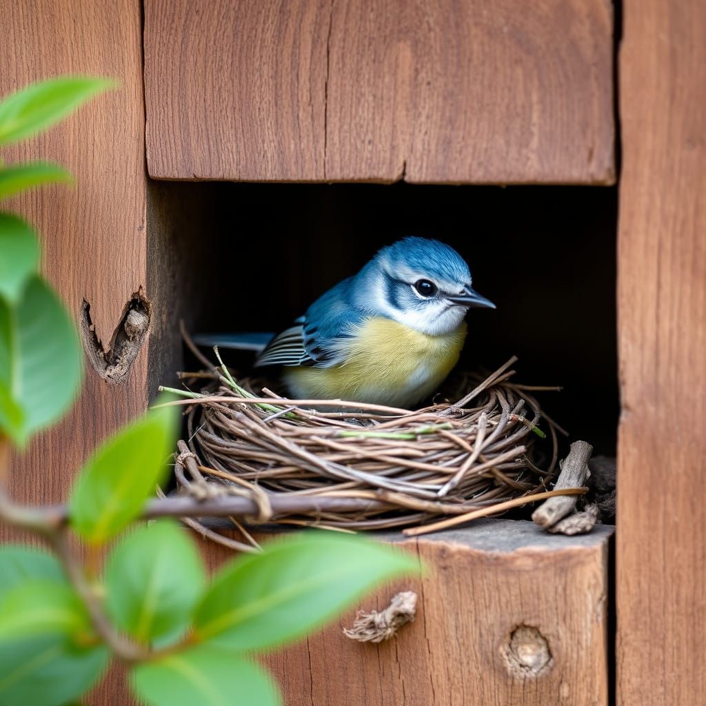 Blue Bird in Charming Victorian Nest