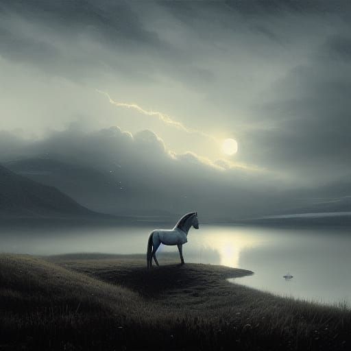 White Horse on Hill: Dark Fantasy Concept Art