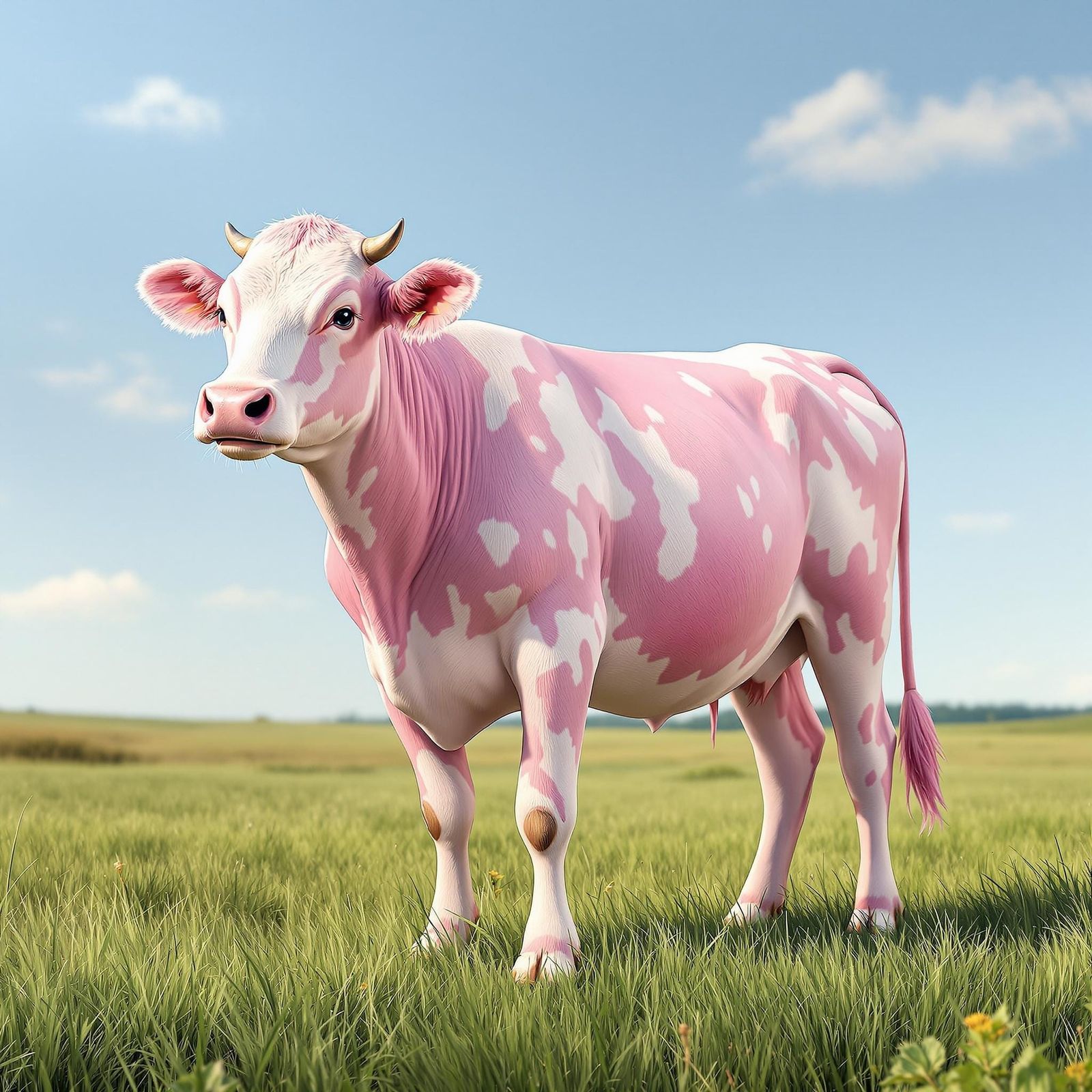 Strawberry Milk Cow in a Lush Meadow