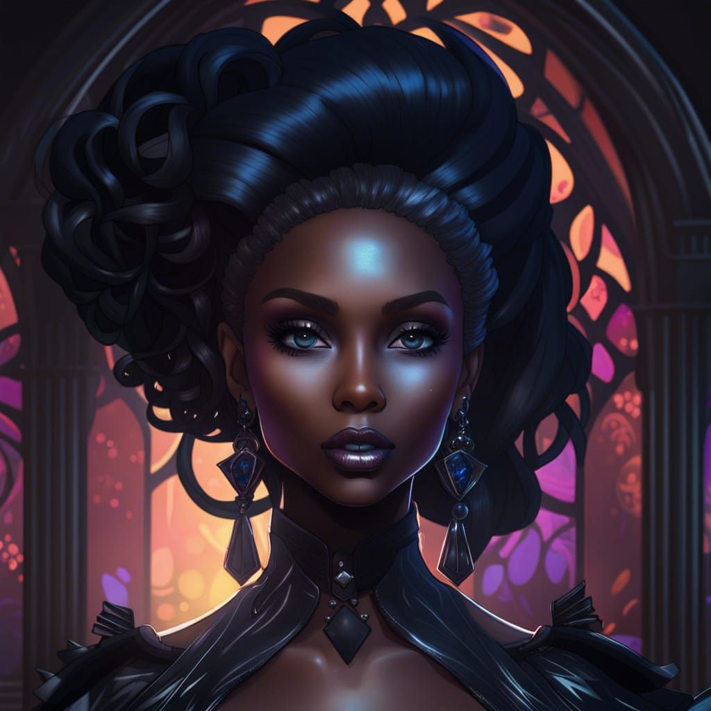 Gothic Black Barbie Portrait in Hyperdetailed Style