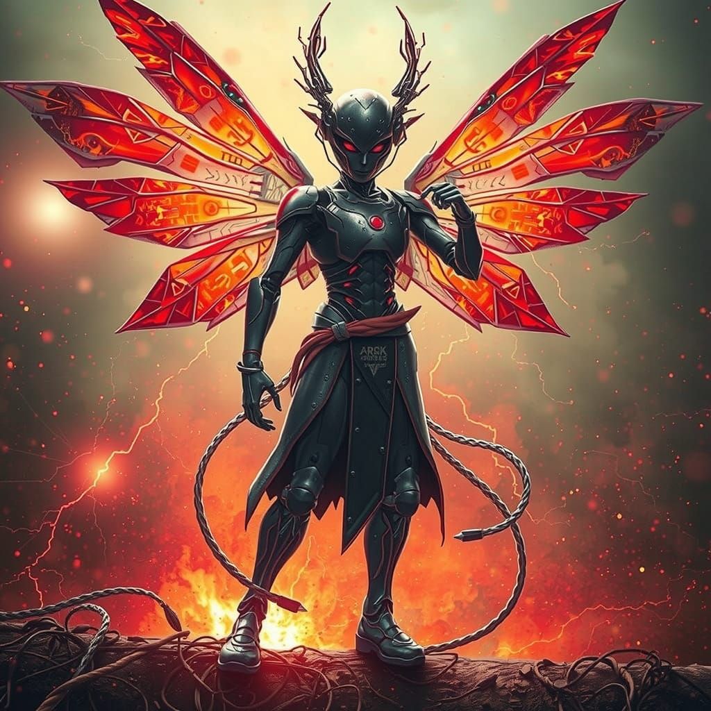 Cyberpunk Android Warrior in Whimsical Kung Fu Stance