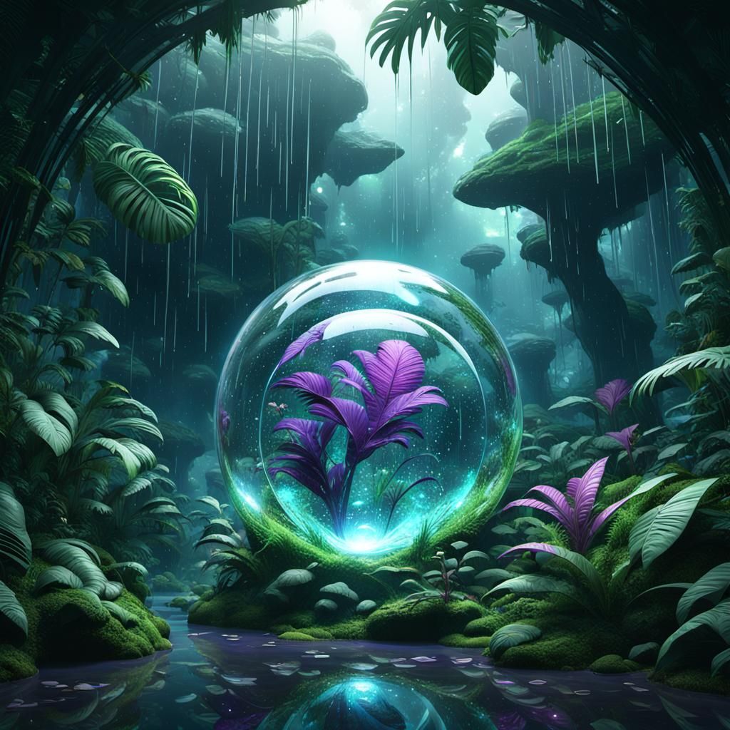 Rainforest Jungle Floating in Crystalline Bubble
