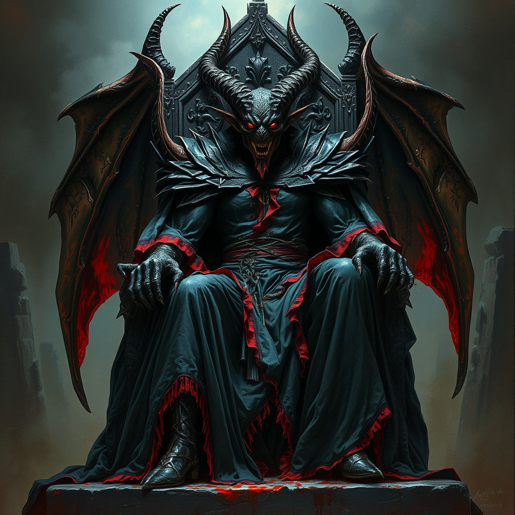Demon Lord on Throne in Dark Fantasy Style