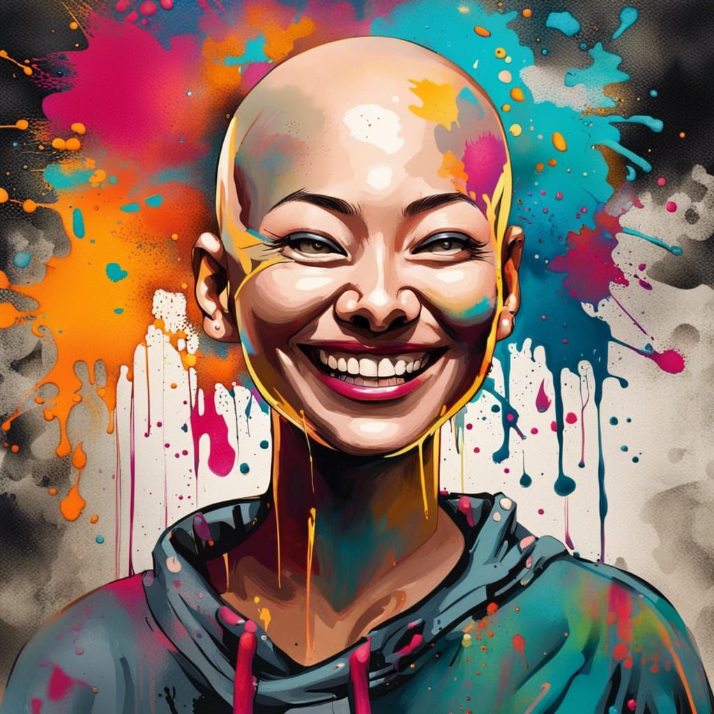 Smiling Woman Portrait in Japanese Graffiti Art Style