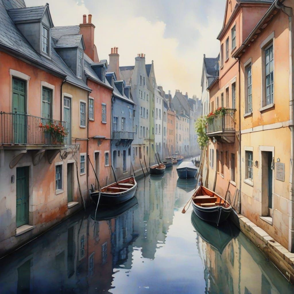 Whimsical Dawn Port City with Weathered Cobblestone and Orna...