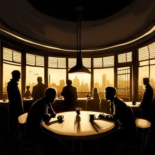 Creepy Silhouettes in a Horror Coffee Shop