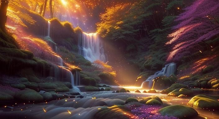 Enchanted Forest: Autumn Sunset with Magic Mist