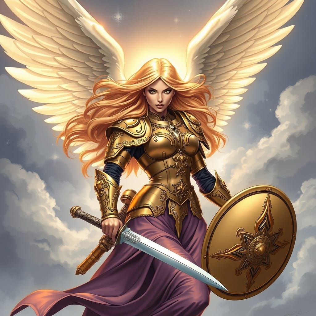 A Heroic Angeline Warrior Descends from the Skies