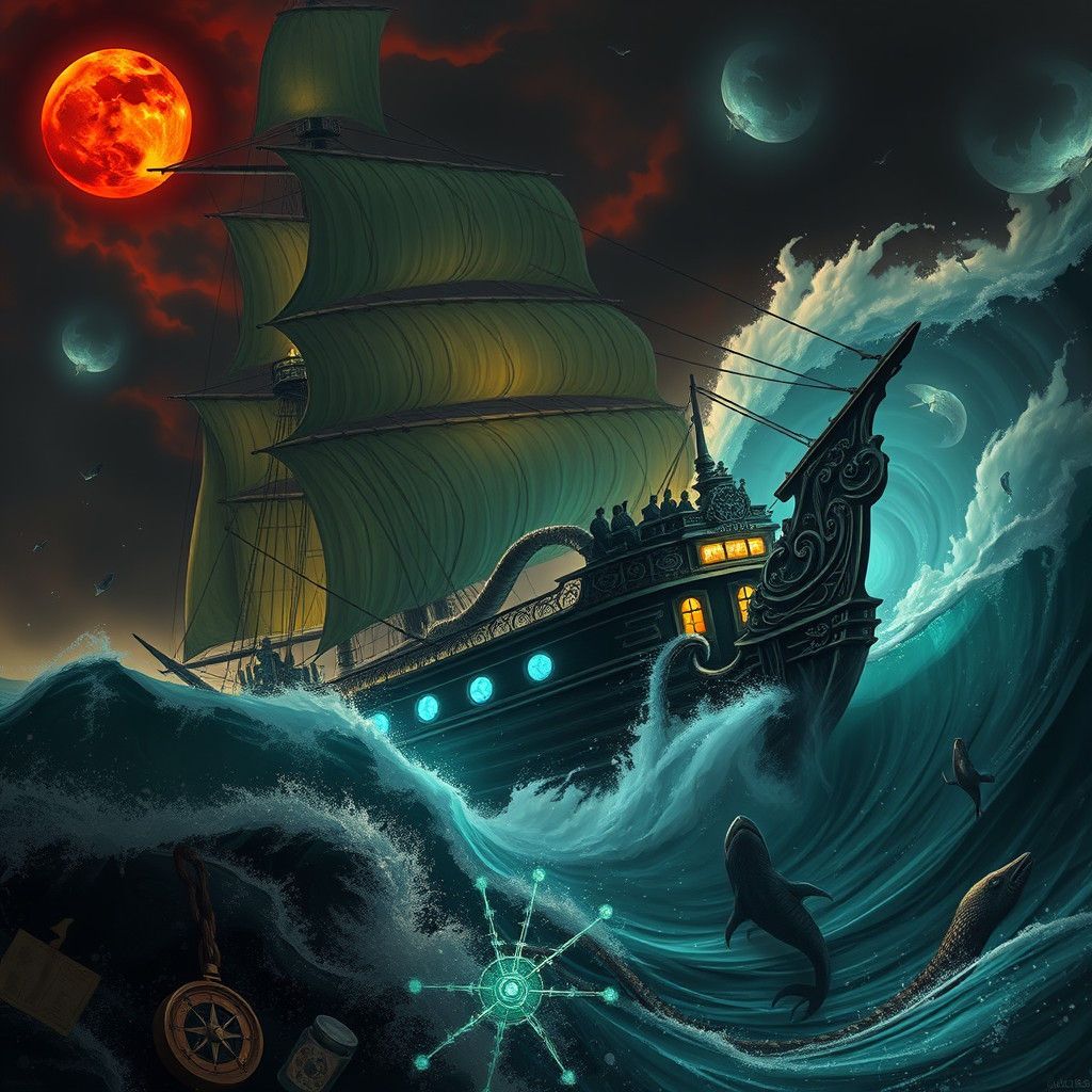 Spectacular Spectral Galleon in Bioluminescent Storm
