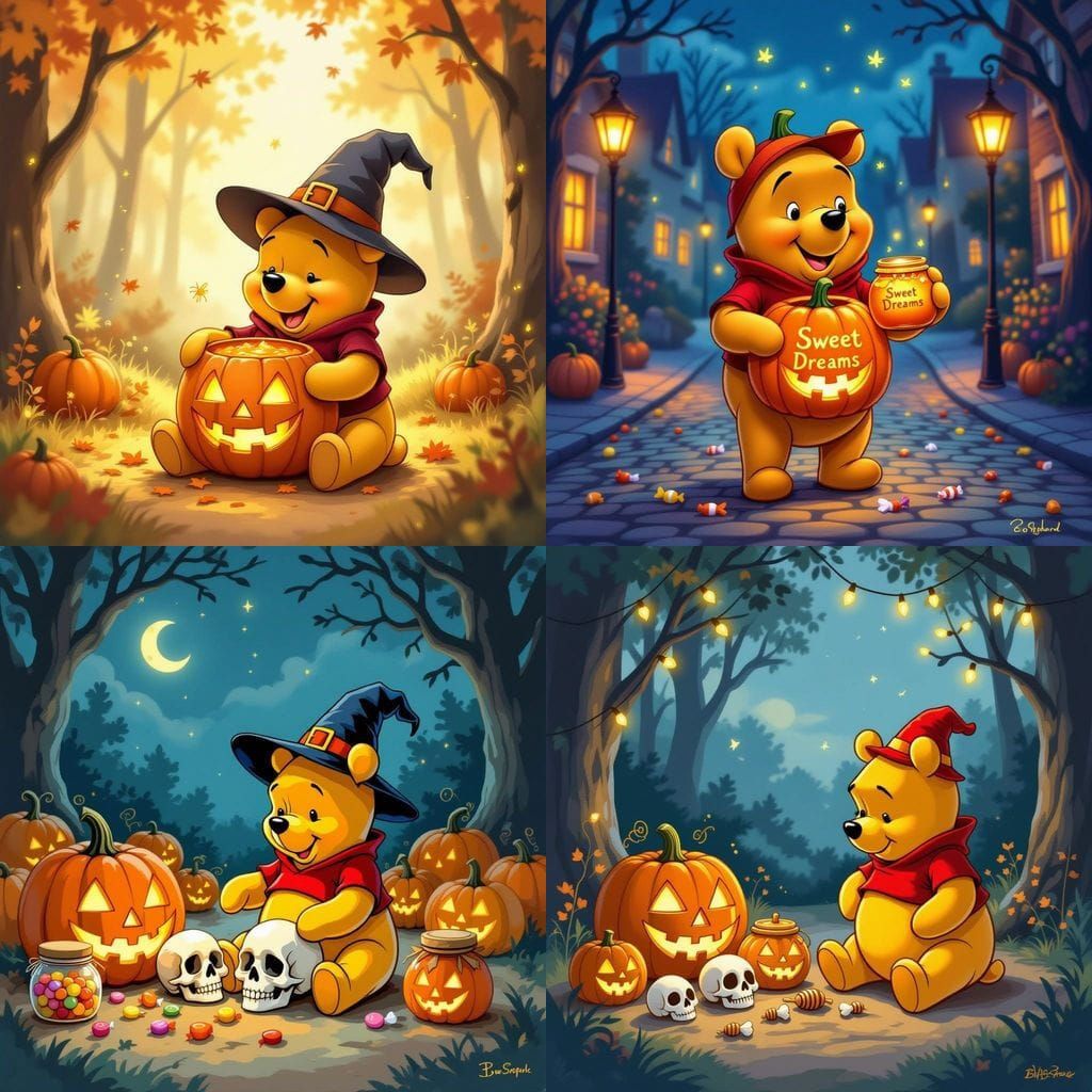 Winnie the Pooh Collects Skulls for Halloween