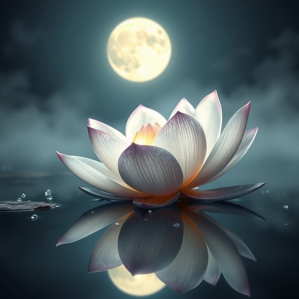 Hyperrealistic Lotus in Moonlit Serenity
