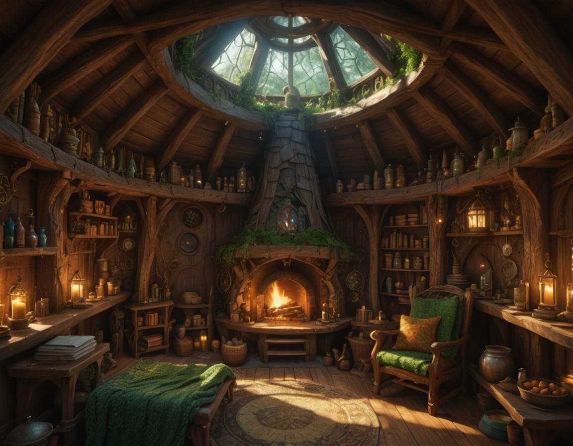 Elvish Treehouse Interior in Studio Ghibli Style