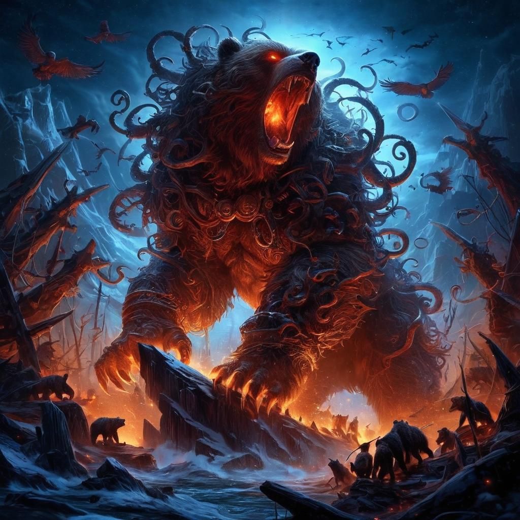 Raging Kodiak Bear in Elemental Darkness