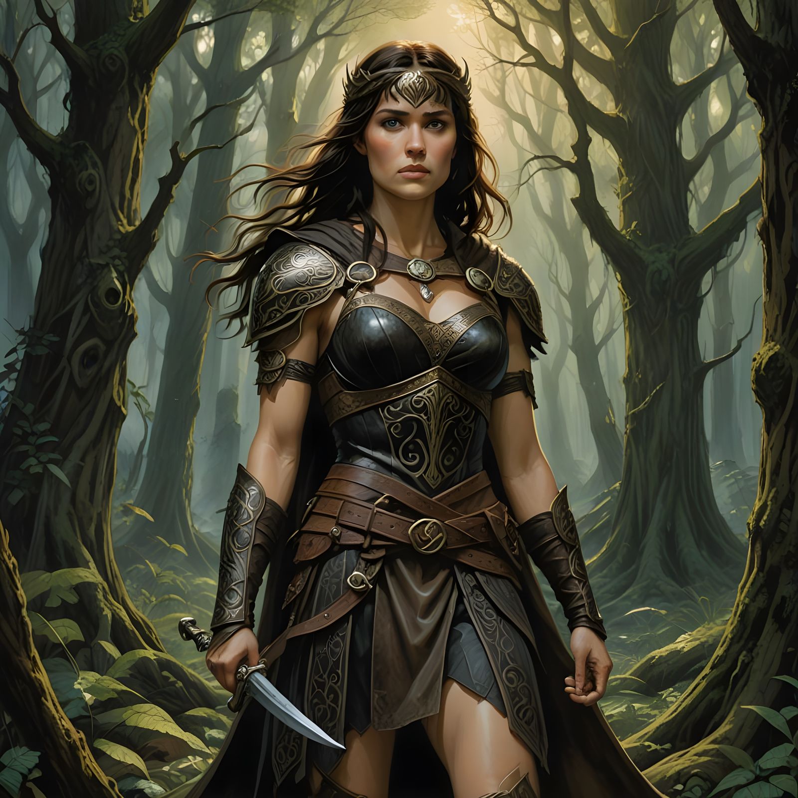 Fantasy Warrior Queen in Watercolor Style