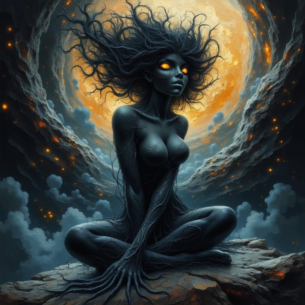 Luminous Shadow Goddess in Cosmic Cavern