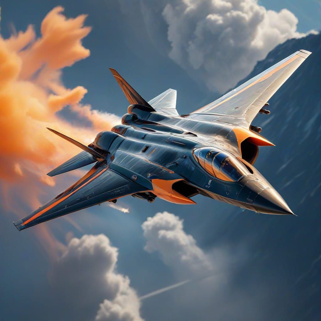Sleek Fighter Jet in Dramatic Flight