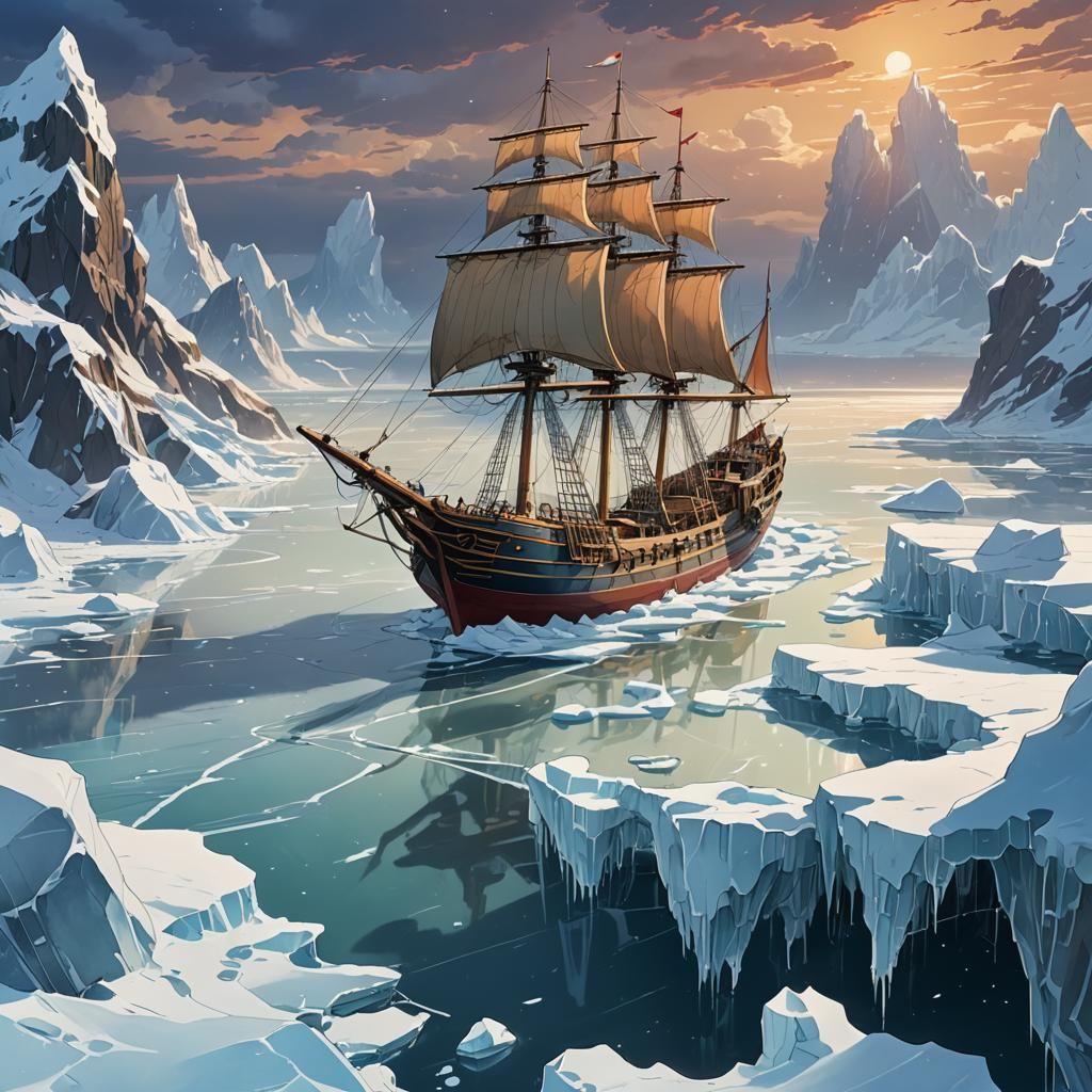 Icy Ship: Anime-Inspired North Sea Sketch