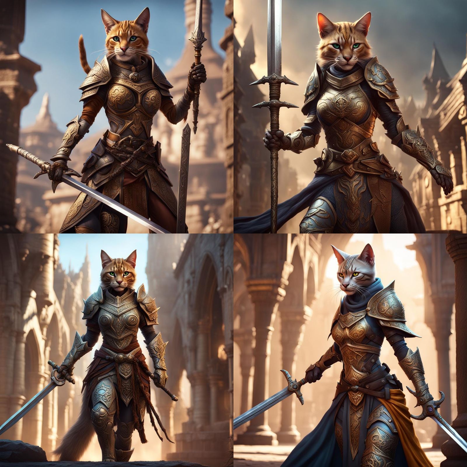 Tabaxi Paladin Warrior With Sword, Detailed Matte Painting